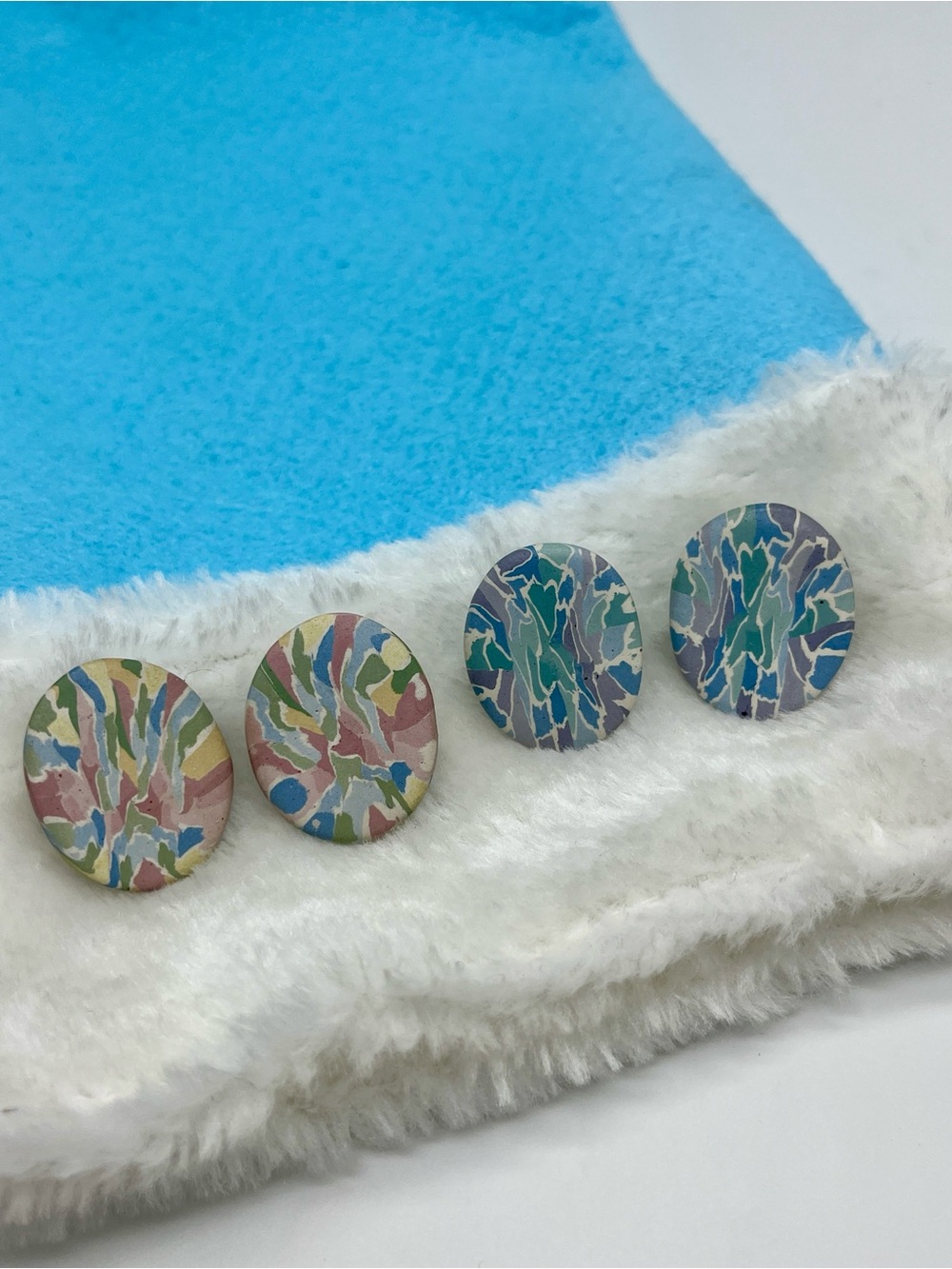 Multicolor Abstract Round Stud Earrings - Pastels Blue Green Pink Yellow
